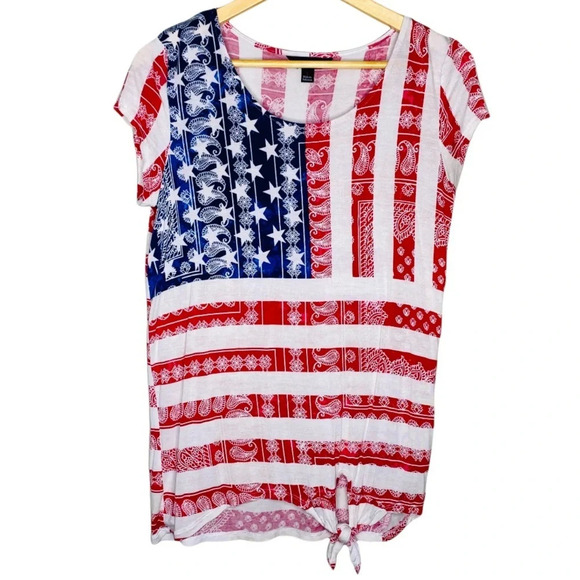 Rock & Republic Patchwork Paisley Stars And Stripes Top Size Small America USA - Picture 8 of 8